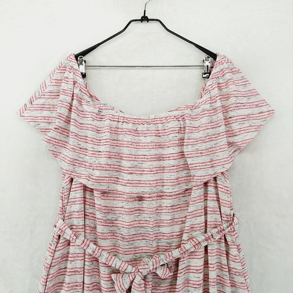 Lane Bryant Dress Off The Shoulder Gray Pink Stripe Tie Waist Dress P4984 - Picture 4 of 9